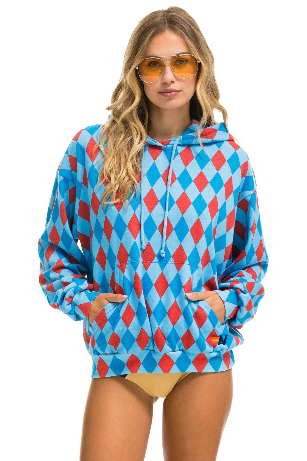 DIAMOND REPEAT SMILEY RELAXED PULLOVER HOODIE - SKY Hoodie Aviator Nation 