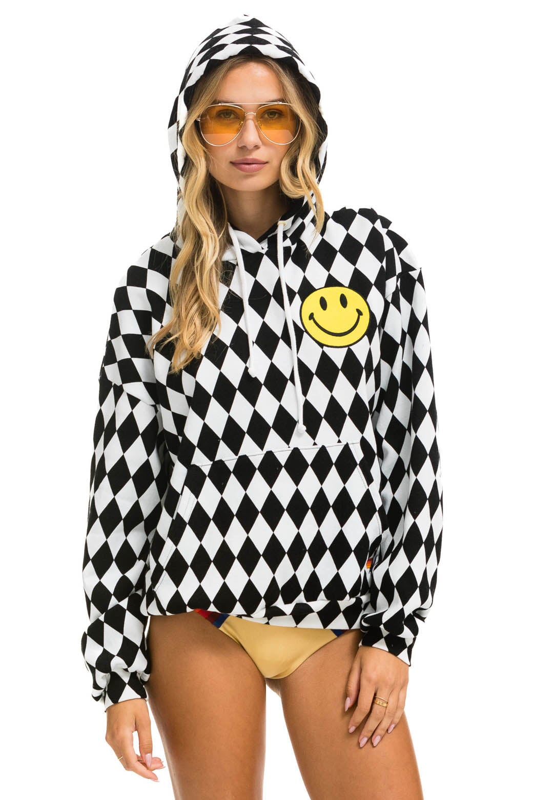 DIAMOND SMILEY 2 EMBRIODERY RELAXED PULLOVER HOODIE - WHITE // BLACK Hoodie Aviator Nation 