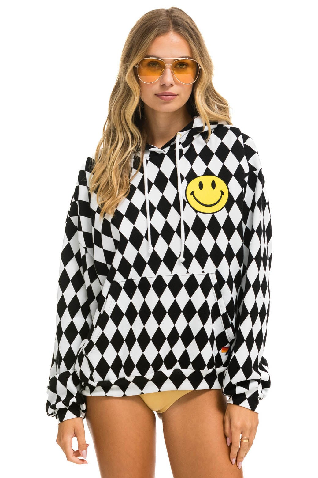 DIAMOND SMILEY 2 EMBRIODERY RELAXED PULLOVER HOODIE - WHITE // BLACK Hoodie Aviator Nation 