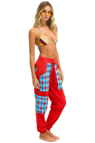 DIAMOND SMILEY 2 EMBROIDERY CARGO COLOR BLOCK SWEATPANTS - RED //SKY SALE Aviator Nation 