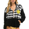 DIAMOND SMILEY 2 EMBROIDERY FLEECE HALF ZIP SWEATSHIRT - BLACK // WHITE Sweatshirt Aviator Nation 