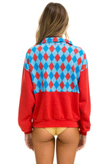 DIAMOND SMILEY 2 FLEECE HALF ZIP COLOR BLOCK SWEATSHIRT - RED // SKY SALE Aviator Nation 