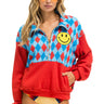 DIAMOND SMILEY 2 FLEECE HALF ZIP COLOR BLOCK SWEATSHIRT - RED // SKY SALE Aviator Nation 