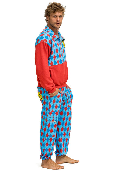 DIAMOND SMILEY 2 FLEECE UNISEX HALF ZIP COLOR BLOCK JACKET - RED // SKY Sweatshirt Aviator Nation 