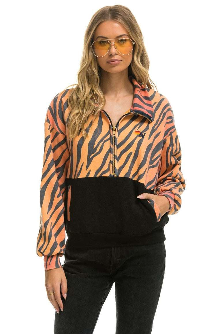 FLEECE UNISEX HALF ZIP COLOR BLOCK JACKET - TIGER Unisex Outerwear Aviator Nation 