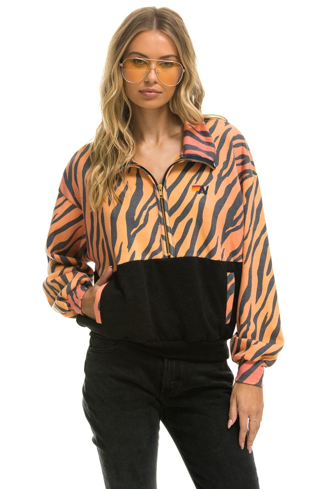 FLEECE UNISEX HALF ZIP COLOR BLOCK JACKET - TIGER – Aviator Nation