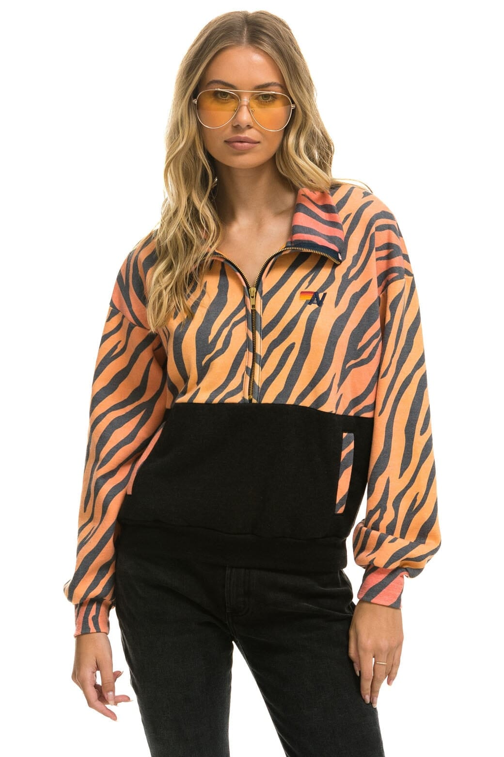 FLEECE UNISEX HALF ZIP COLOR BLOCK JACKET - TIGER Unisex Outerwear Aviator Nation 