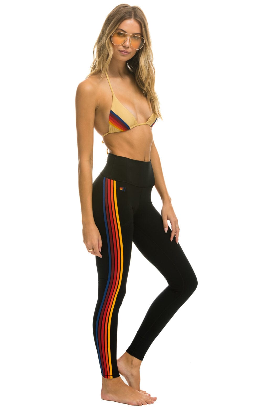 FULL LENGTH HI-RISE 5 STRIPE LEGGINGS - BLACK Leggings Aviator Nation 