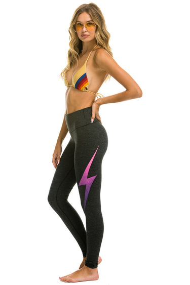 FULL LENGTH HI-RISE BOLT FADE LEGGINGS - CHARCOAL // PINK PURPLE Leggings Aviator Nation 