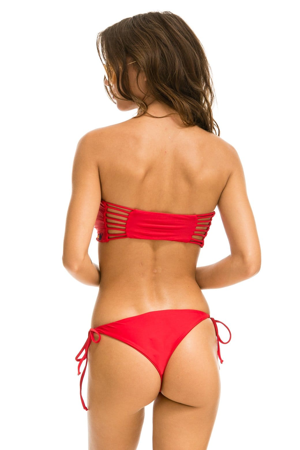 GATHERED BANDEAU BIKINI TOP - RED Swim Aviator Nation 