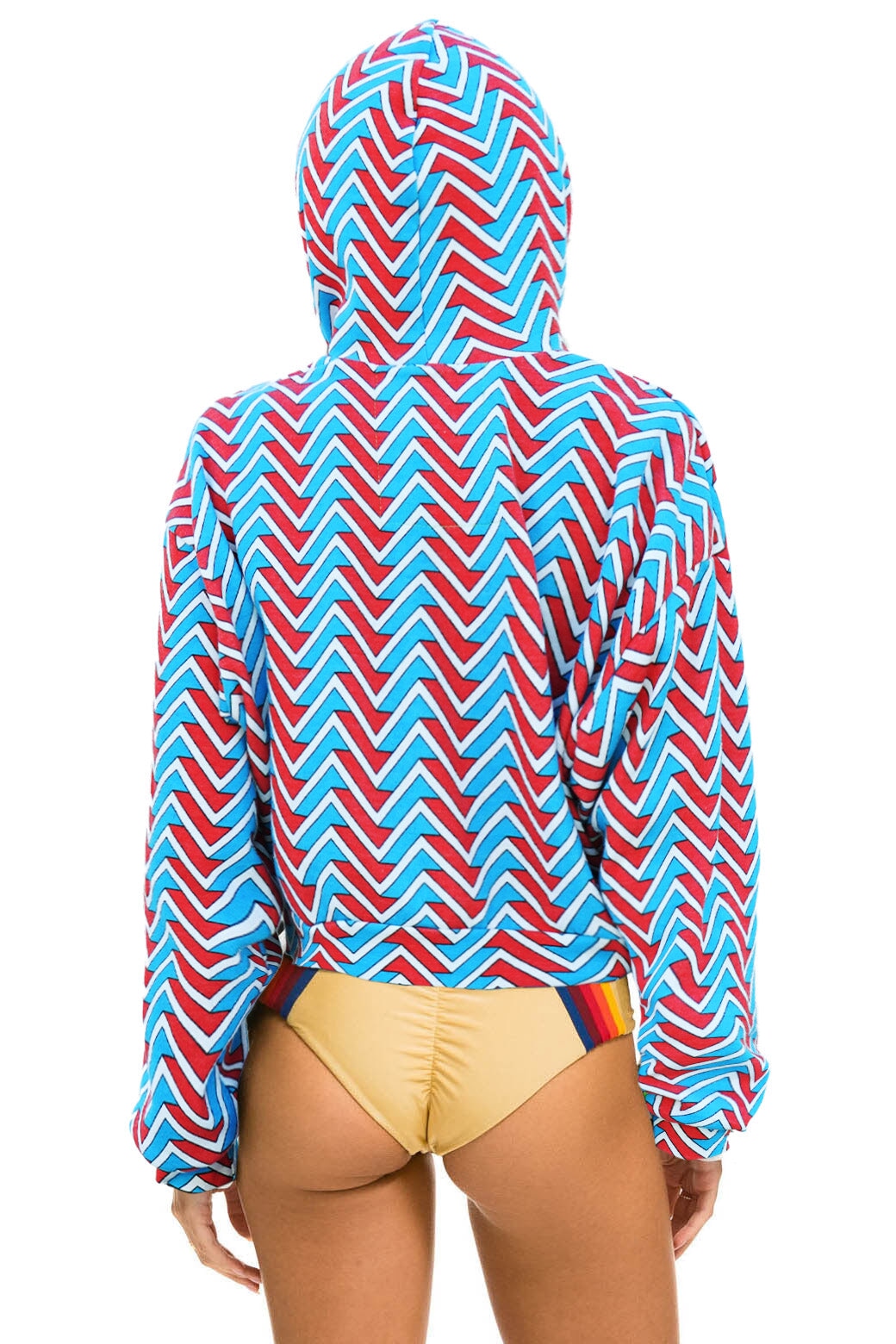 GEO ZIG BOLT EMBRIODERY RELAXED CROPPED PULLOVER HOODIE - RED // BLUE Hoodie Aviator Nation 