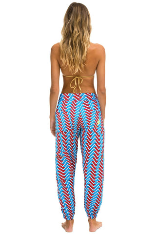 GEO ZIG BOLT EMBROIDERY CARGO SWEATPANTS - BLUE // RED Sweatpants Aviator Nation 