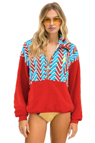 GEO ZIG BOLT EMBROIDERY FLEECE HALF ZIP COLOR BLOCK SWEATSHIRT - RED // BLUE Sweatshirt Aviator Nation 