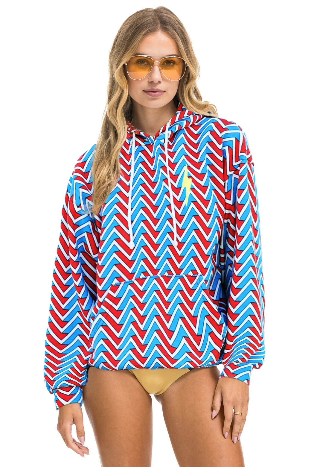 GEO ZIG BOLT EMBROIDERY RELAXED PULLOVER HOODIE - RED // BLUE Hoodie Aviator Nation 