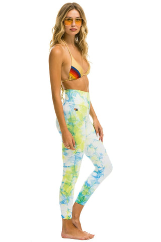 HAND DYED CROPPED HI-RISE LEGGINGS - TIE DYE NEON YELLOW Leggings Aviator Nation 