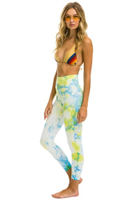 HAND DYED CROPPED HI-RISE LEGGINGS - TIE DYE NEON YELLOW Leggings Aviator Nation 