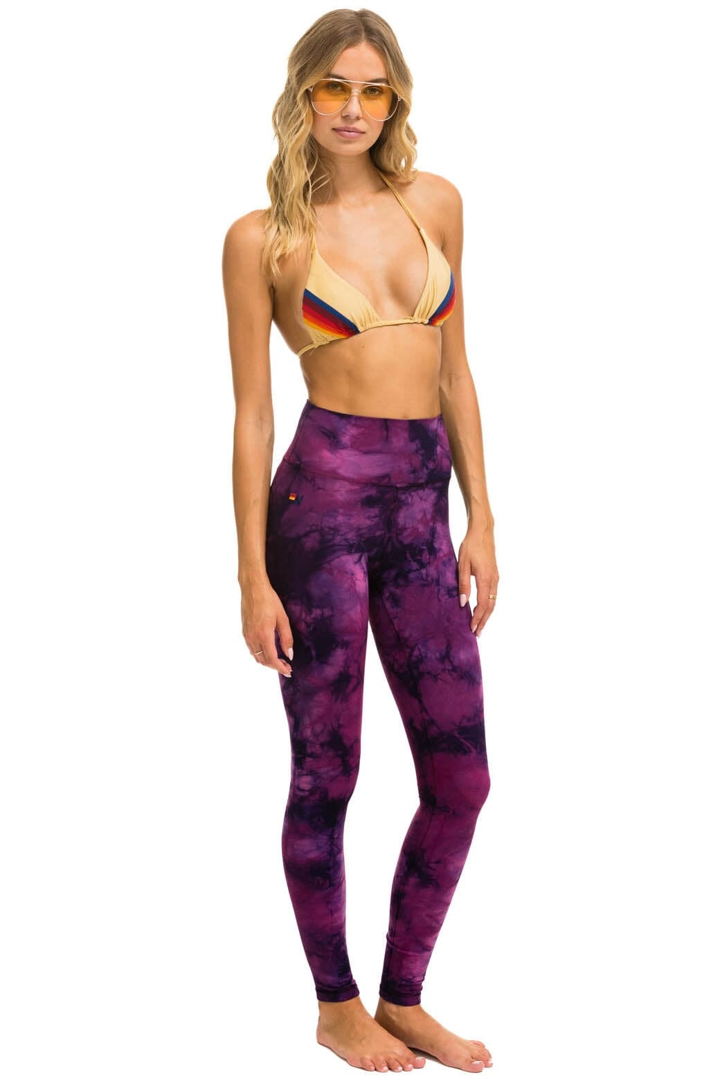 HAND DYED FULL LENGTH HI-RISE LEGGINGS - TIE DYE CRYSTAL ROSE Leggings Aviator Nation 