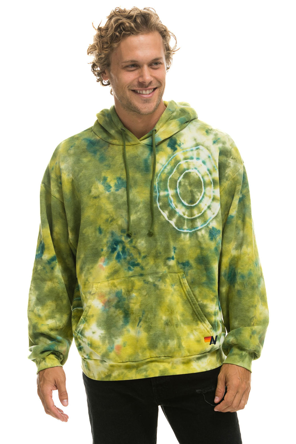 HAND DYED PULLOVER HOODIE RELAXED - TIE DYE GREEN YELLOW Hoodie Aviator Nation 