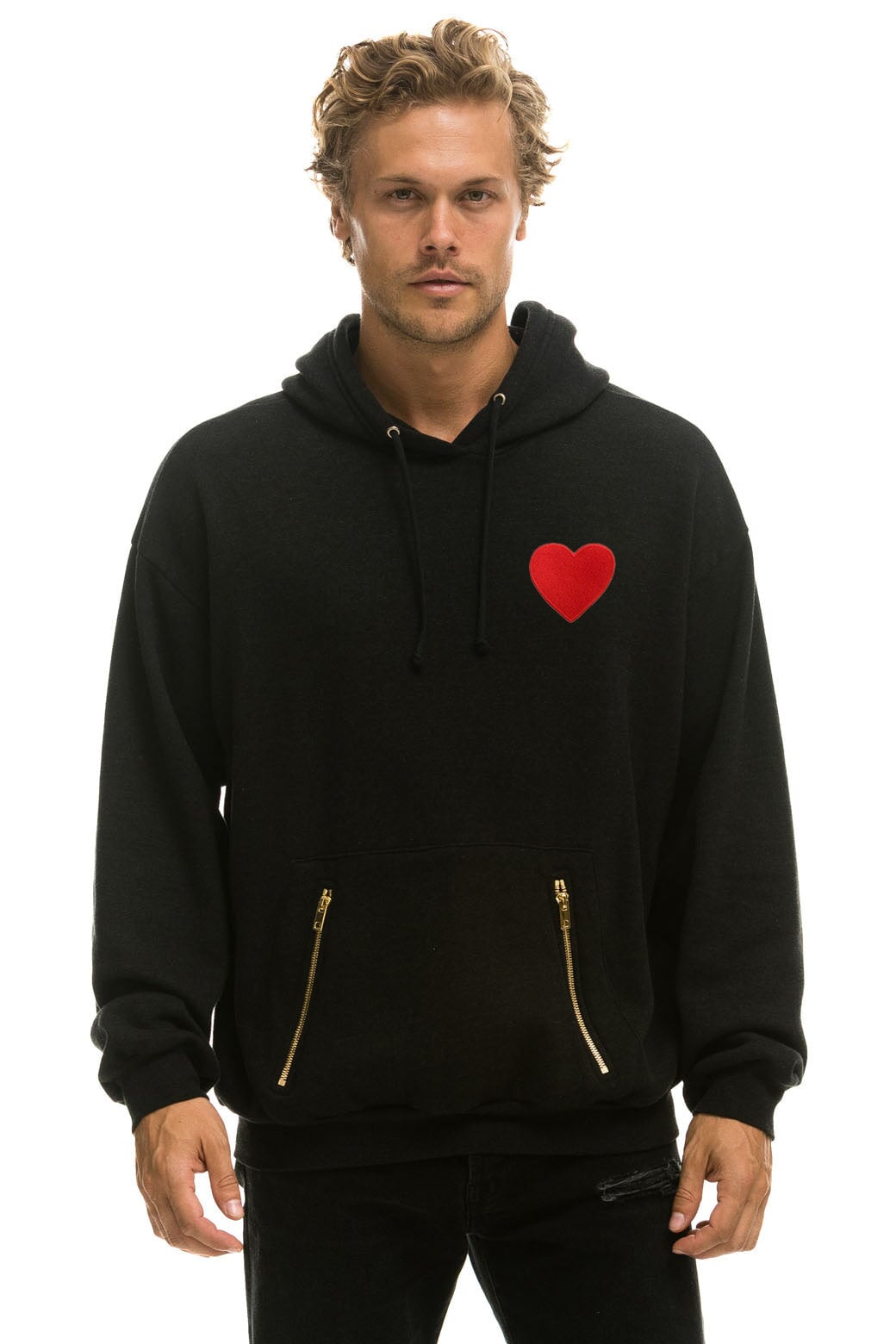 HEART EMBROIDERY RELAXED PULLOVER HOODIE - BLACK Hoodie Aviator Nation 