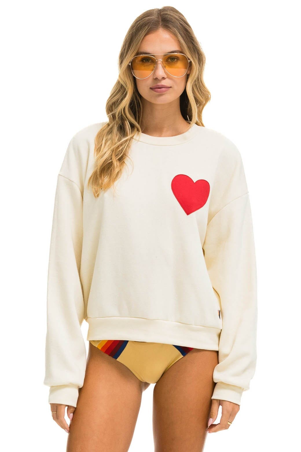 HEART STITCH RELAXED CREW SWEATSHIRT - VINTAGE WHITE - Aviator Nation