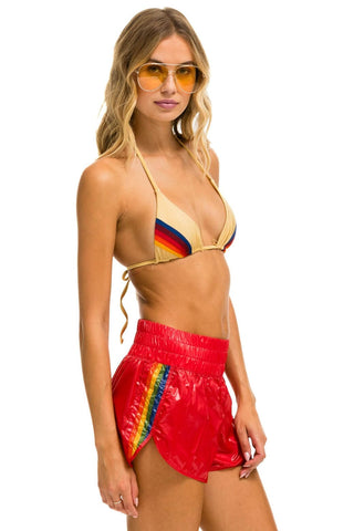 HIGH RISE 5 STRIPE NYLON JOGGER SHORT - GLOSSY CHERRY Women's Jogger Shorts Aviator Nation 