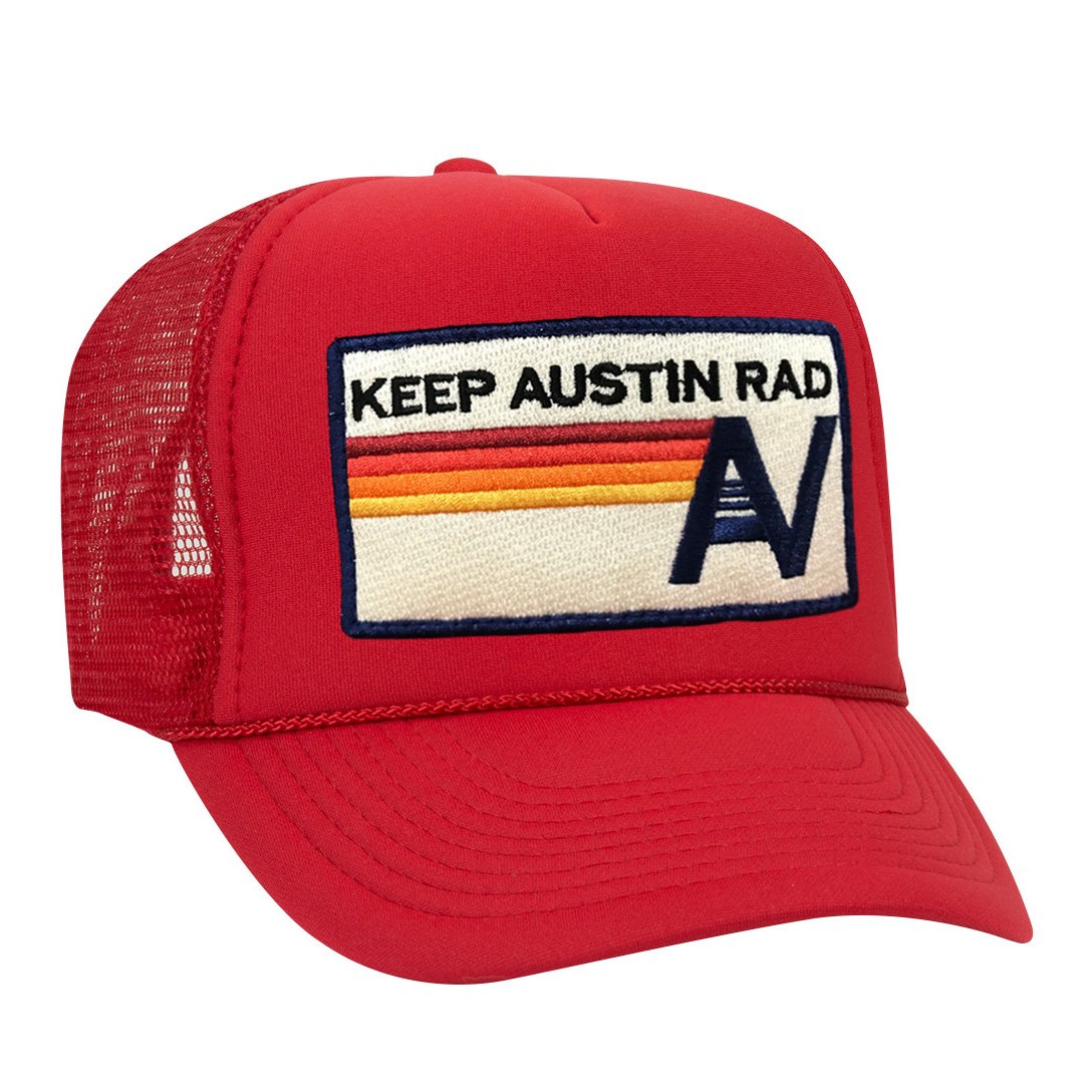 KEEP AUSTIN RAD VINTAGE TRUCKER HAT HATS Aviator Nation OS RED 