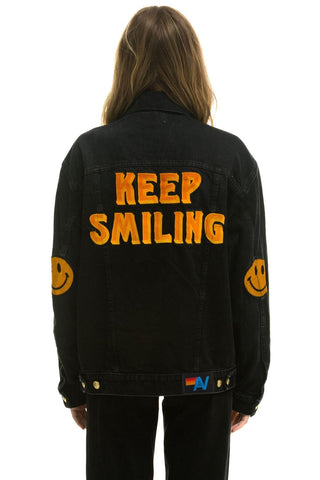 KEEP SMILING OVERSIZED CONCERT DENIM JACKET - VINTAGE BLACK Denim Jacket Aviator Nation 