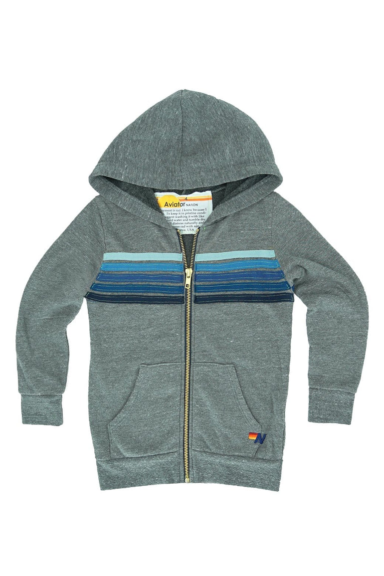 KID'S 5 STRIPE HOODIE - HEATHER GREY // BLUE STRIPES Kid's Hoodies Aviator Nation 