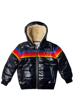 KIDS 5 STRIPE TREKKER JACKET - GLOSSY BLACK Kid's Outerwear Aviator Nation 