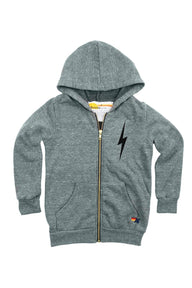 KIDS BOLT PRINT ZIP HOODIE - HEATHER GREY Kid's Hoodies Aviator Nation 