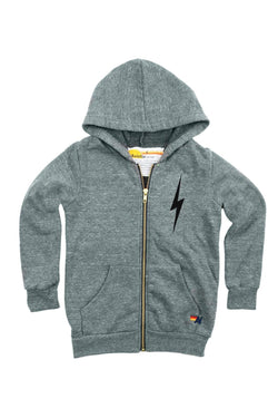 KIDS BOLT PRINT ZIP HOODIE - HEATHER GREY Kid's Hoodies Aviator Nation 