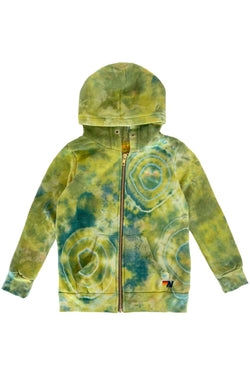 KID'S HAND DYED ZIP HOODIE - TIE DYE GREEN YELLOW Kid's Hoodies Aviator Nation 