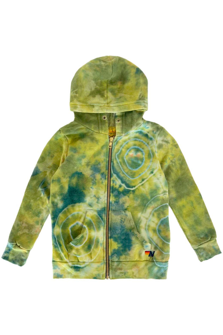 KID'S HAND DYED ZIP HOODIE - TIE DYE GREEN YELLOW Kid's Hoodies Aviator Nation 