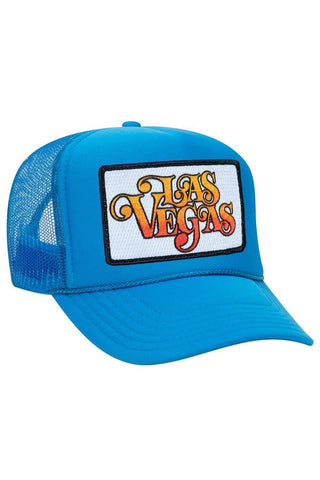 LAS VEGAS SCRIPT TRUCKER HAT HATS Aviator Nation OS NEON BLUE 