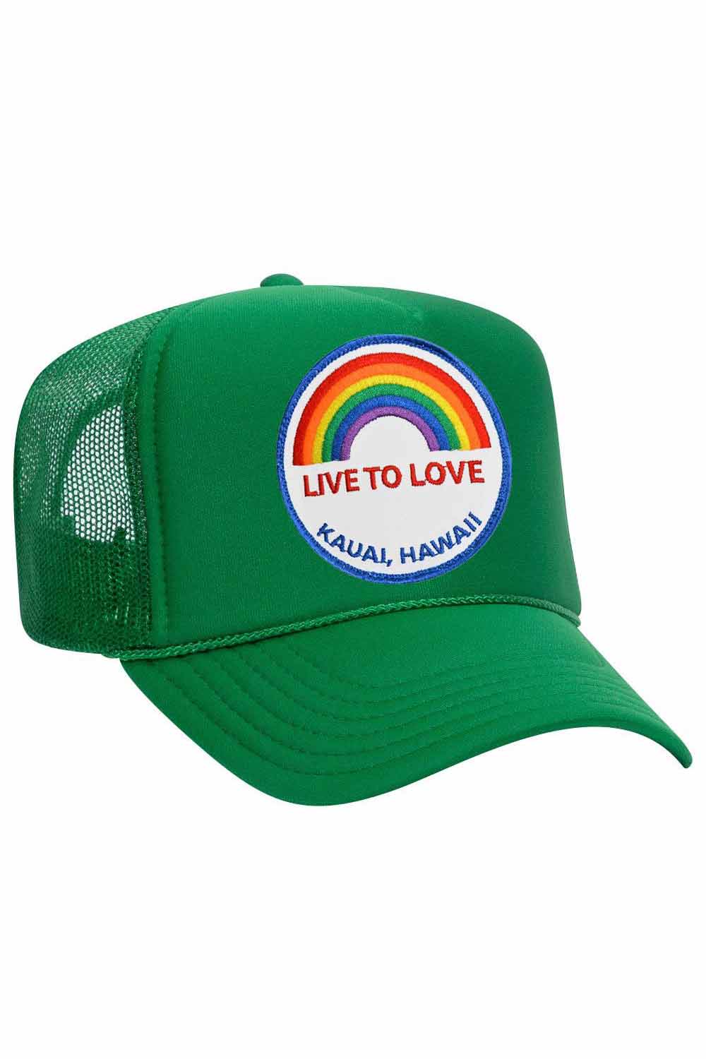LIVE TO LOVE VINTAGE TRUCKER HAT HATS Aviator Nation KELLY GREEN 
