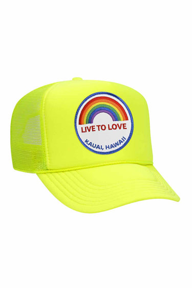 LIVE TO LOVE VINTAGE TRUCKER HAT HATS Aviator Nation NEON YELLOW 