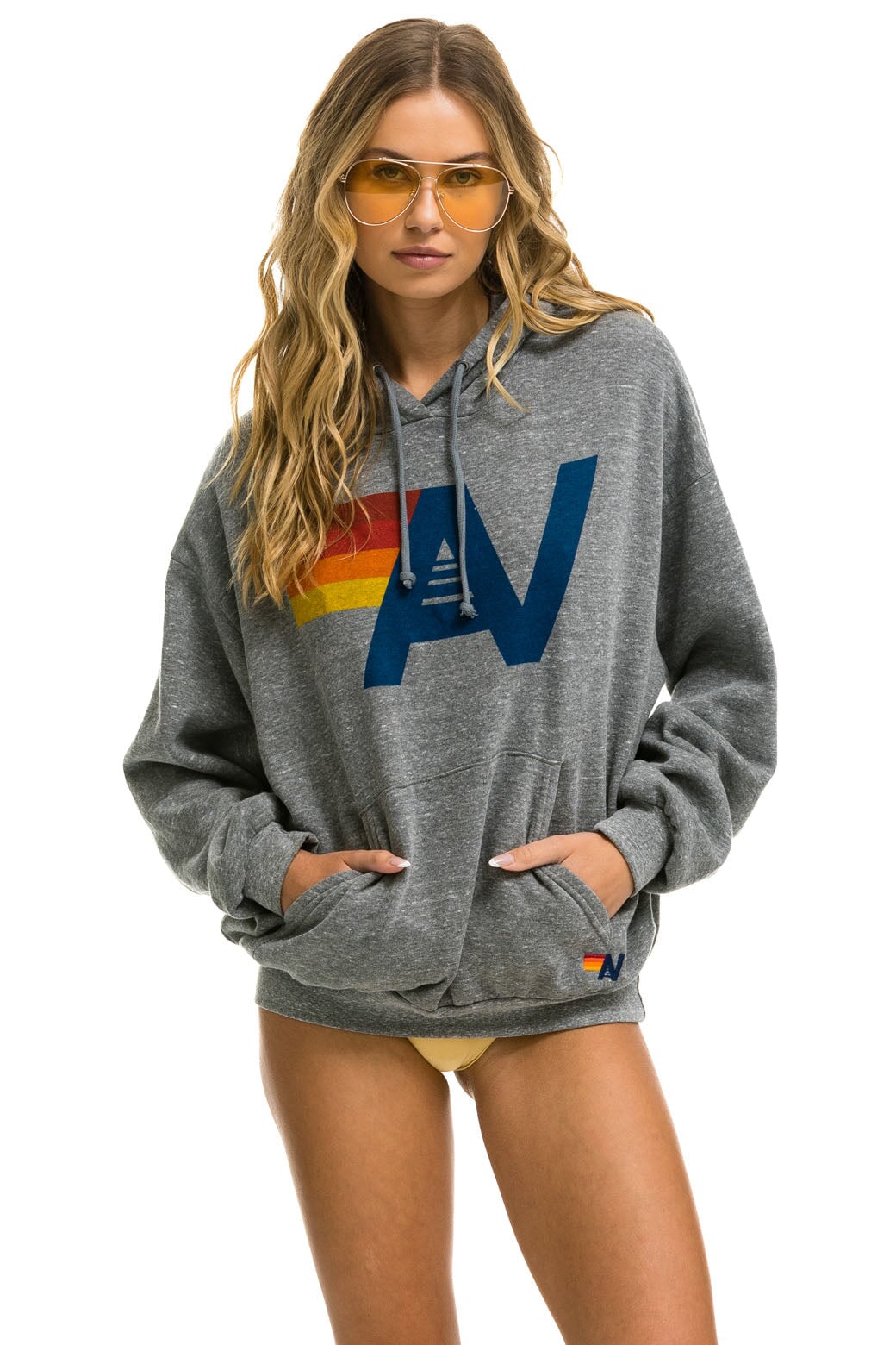 PULLOVER Aviator HEATHER Nation RELAXED GREY HOODIE - LOGO -