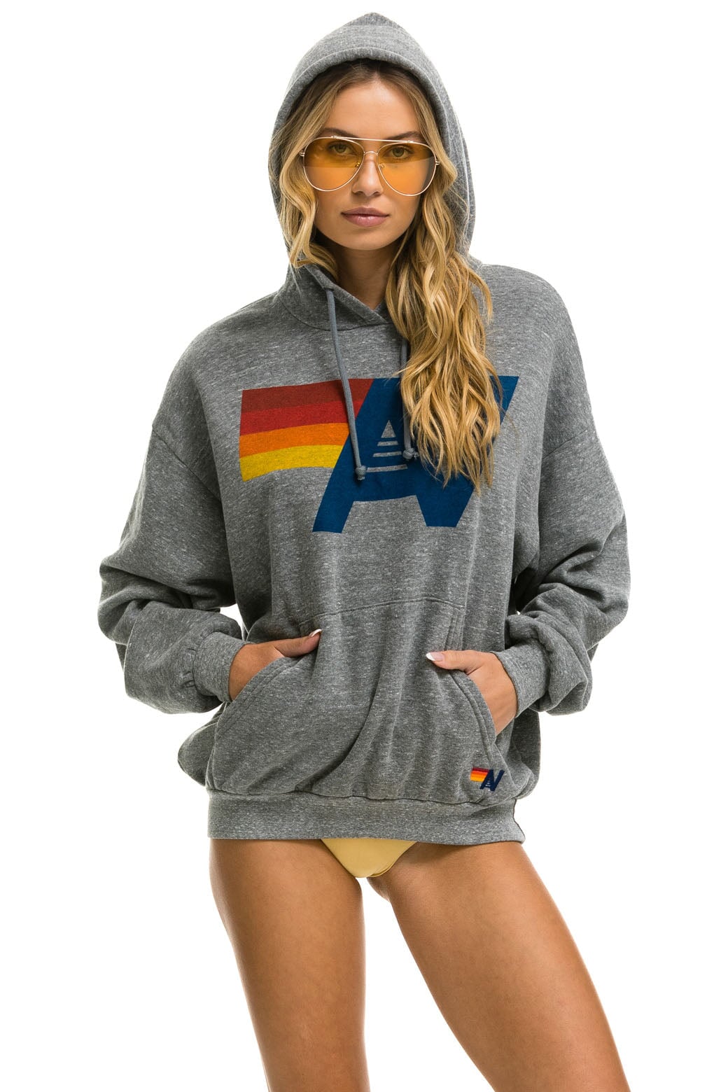 LOGO PULLOVER RELAXED HOODIE - HEATHER GREY - Aviator Nation