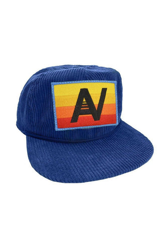 LOGO RAINBOW - VINTAGE CORDUROY TRUCKER HAT HATS Aviator Nation ROYAL 