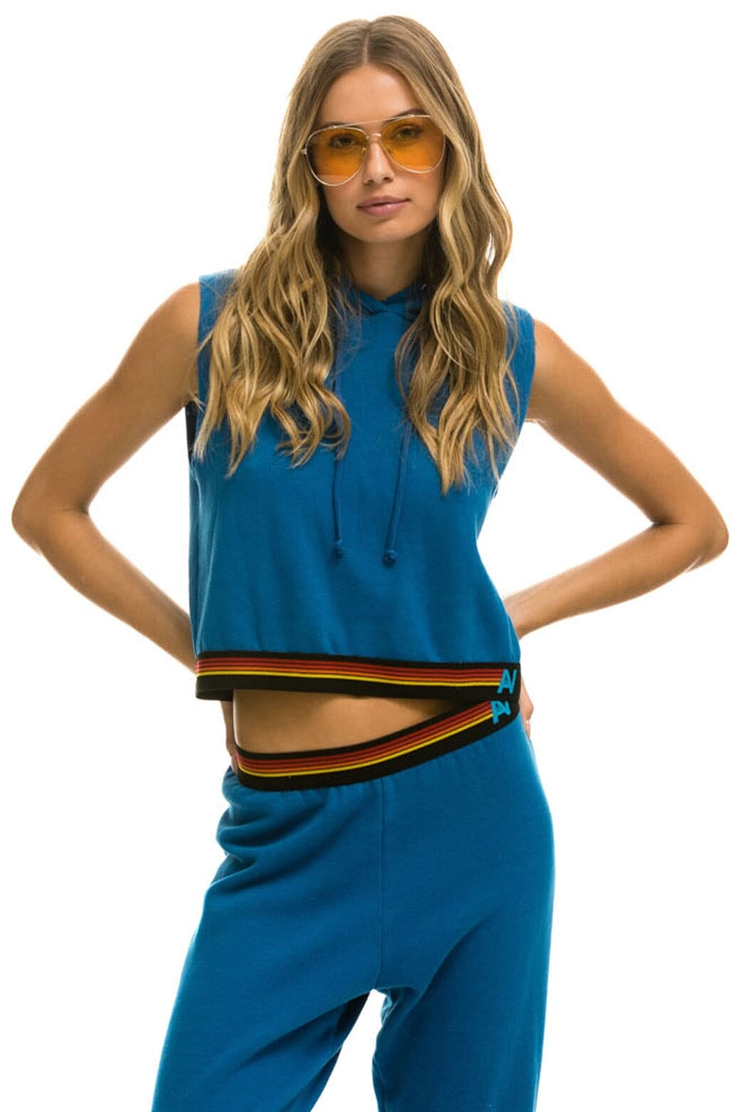 LOGO STRIPE RELAXED CROP PULLOVER HOODIE - CARIBBEAN Hoodie Aviator Nation 
