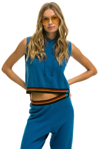 LOGO STRIPE RELAXED CROP PULLOVER HOODIE - CARIBBEAN Hoodie Aviator Nation 