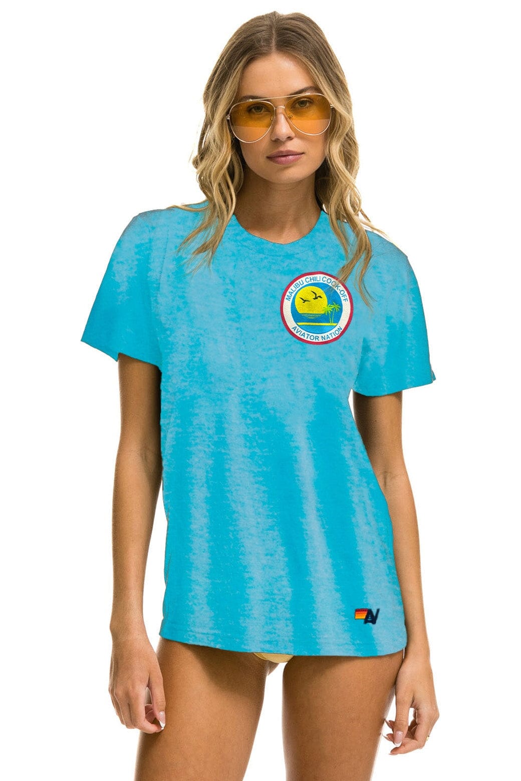 MALIBU CHILI COOKOFF 2023 CREW TEE SHIRT NEON BLUE Aviator Nation