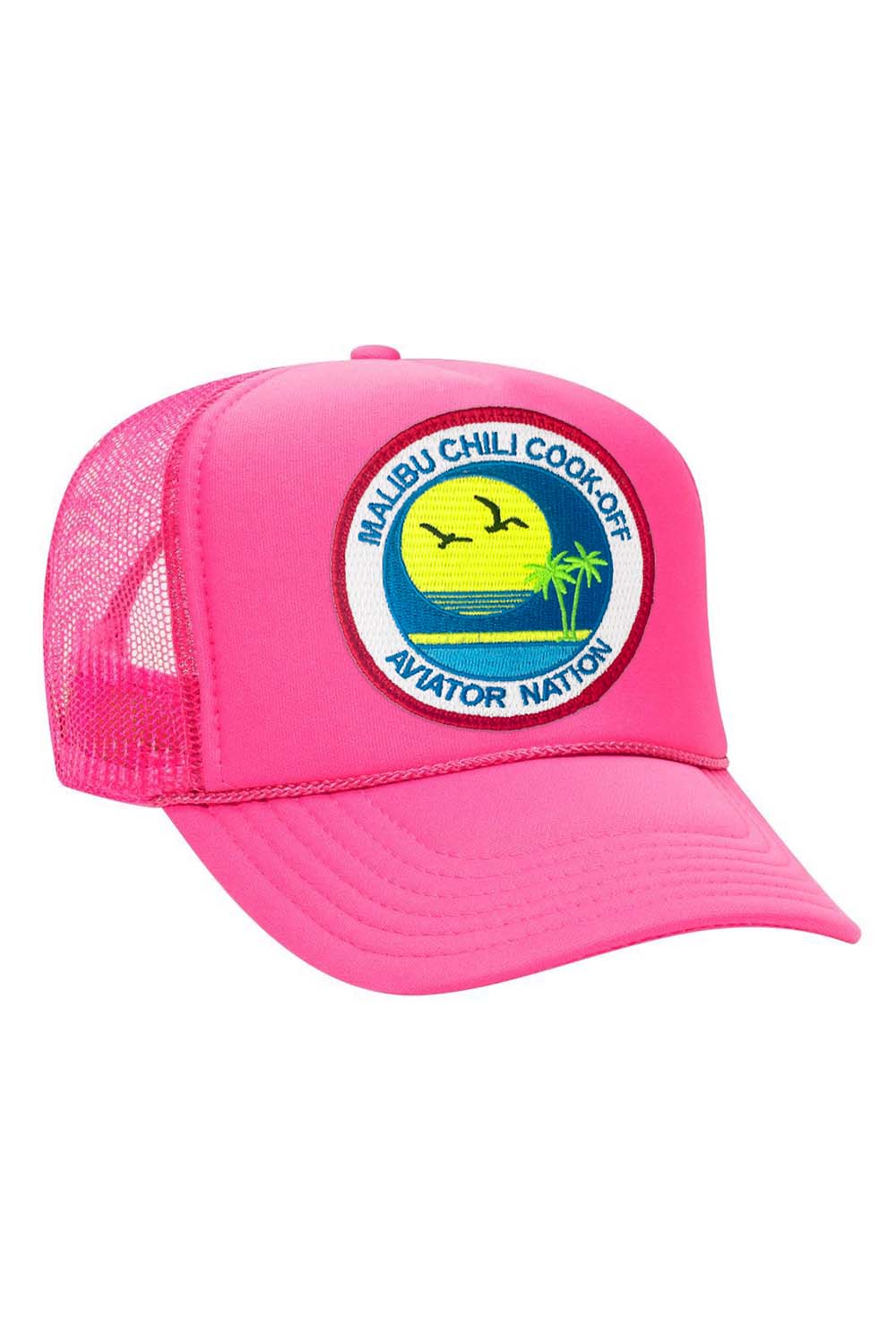 MALIBU CHILI COOK-OFF 2023 VINTAGE LOW RISE TRUCKER HATS Aviator Nation NEON PINK 