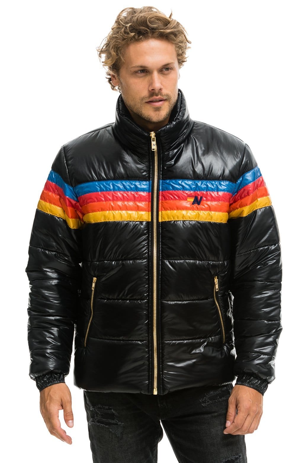 MEN'S 4 STRIPE LUXE TRAVELER JACKET - GLOSSY BLACK Jacket Aviator Nation 