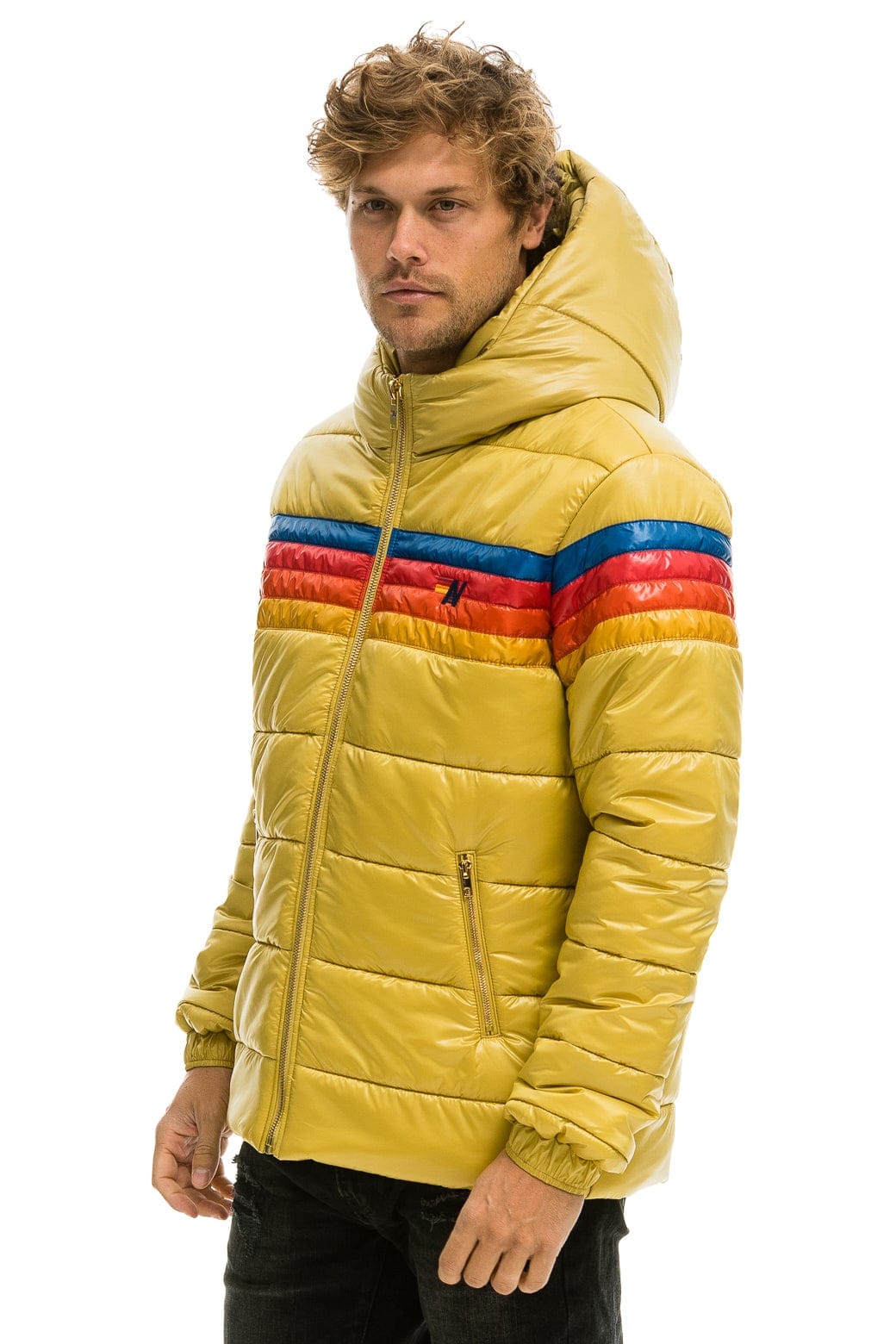 MEN'S 4 STRIPE LUXE TREKKER JACKET - GLOSSY KHAKI Jacket Aviator Nation 