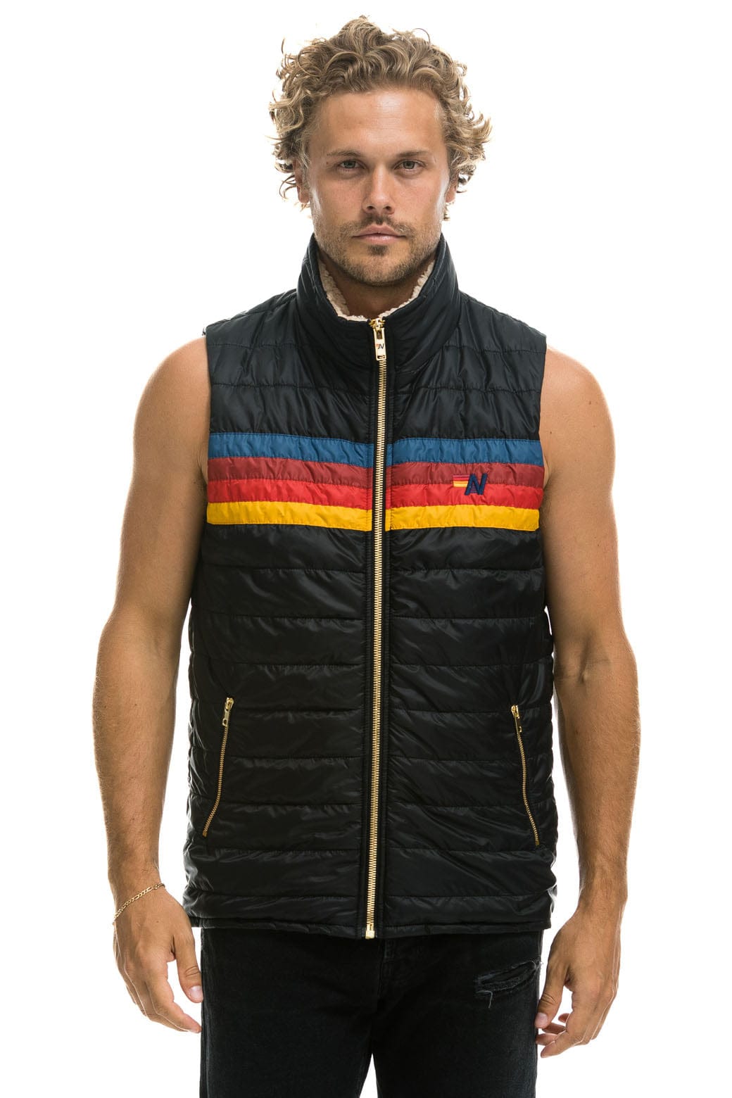 MEN'S 4 STRIPE VEST - BLACK Vest Aviator Nation 