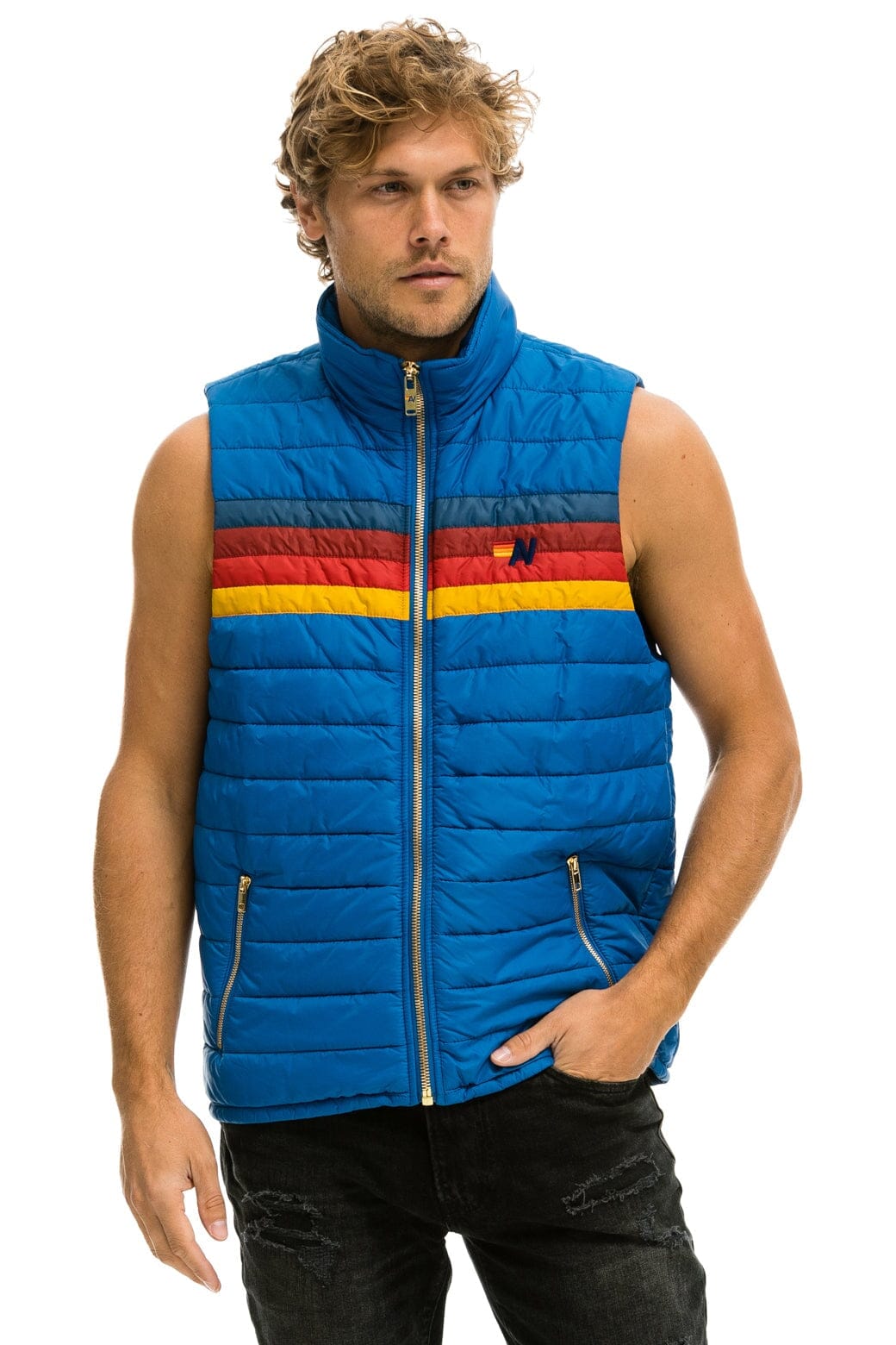 MEN'S 4 STRIPE VEST - SNORKEL BLUE Men's Vest Aviator Nation 