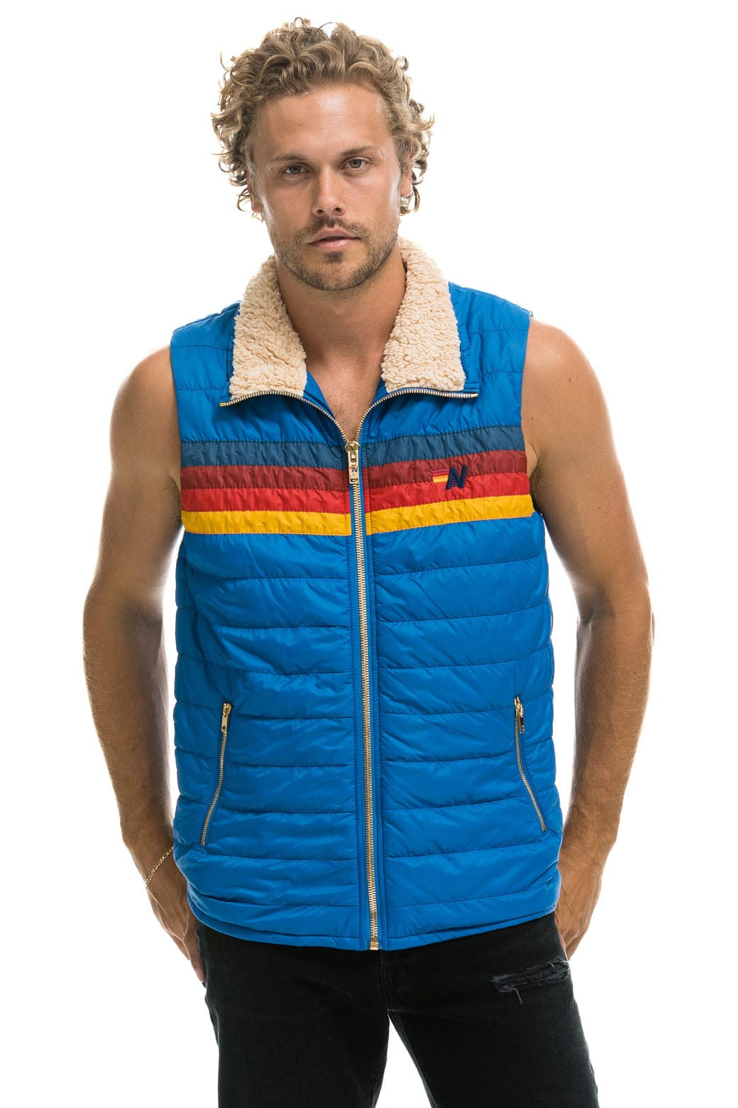 MEN'S 4 STRIPE VEST - SNORKEL BLUE Vest Aviator Nation 
