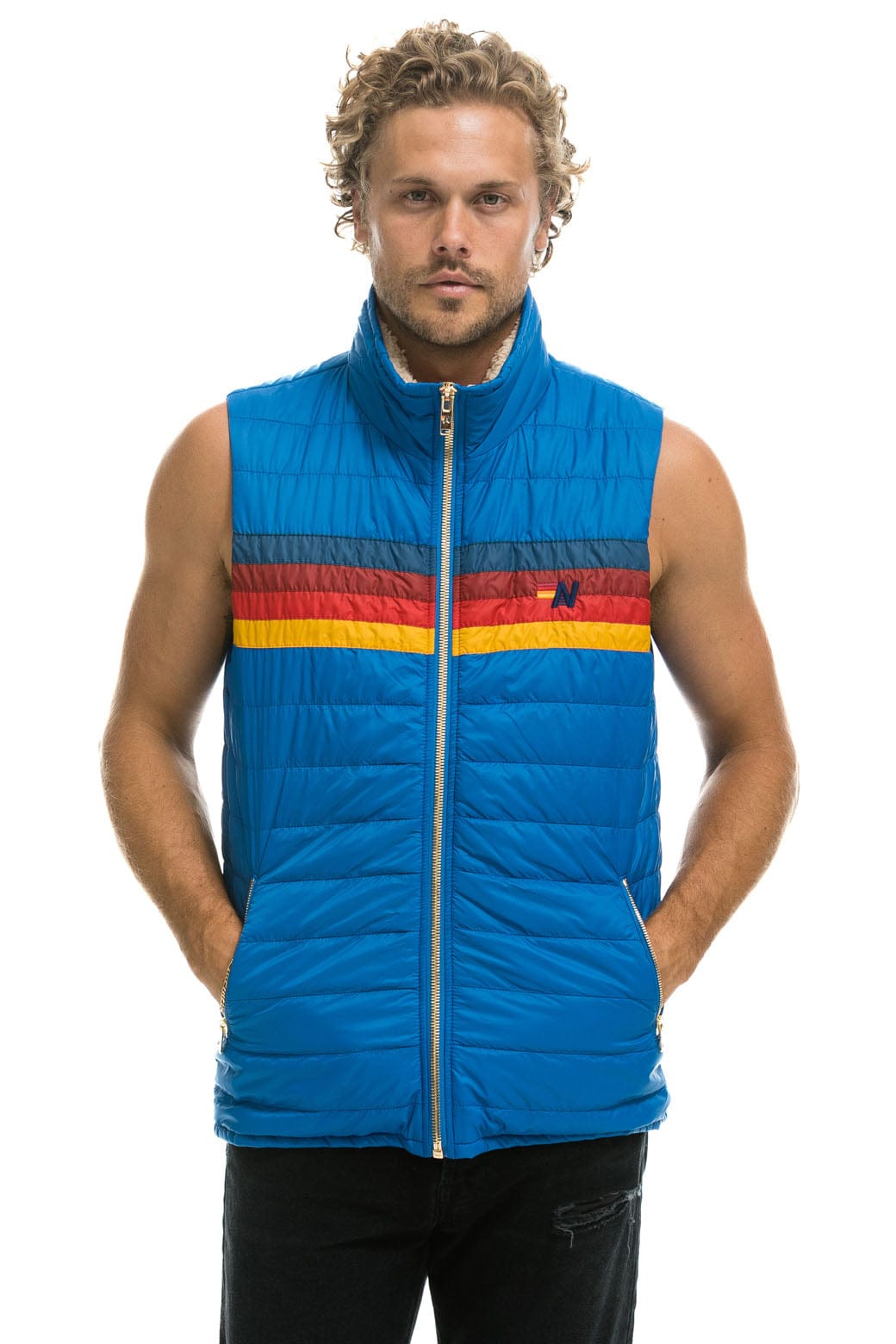 MEN'S 4 STRIPE VEST - SNORKEL BLUE Vest Aviator Nation 