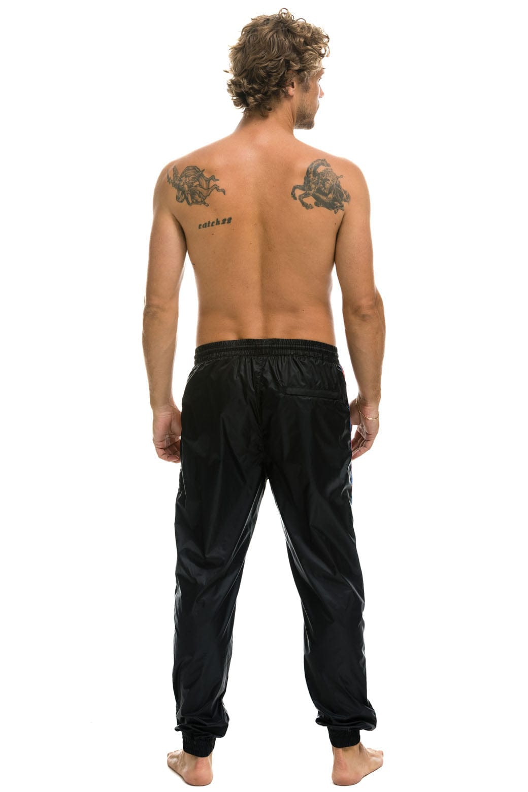 MEN'S 4 STRIPE WIND PANT - BLACK Outerwear Aviator Nation 